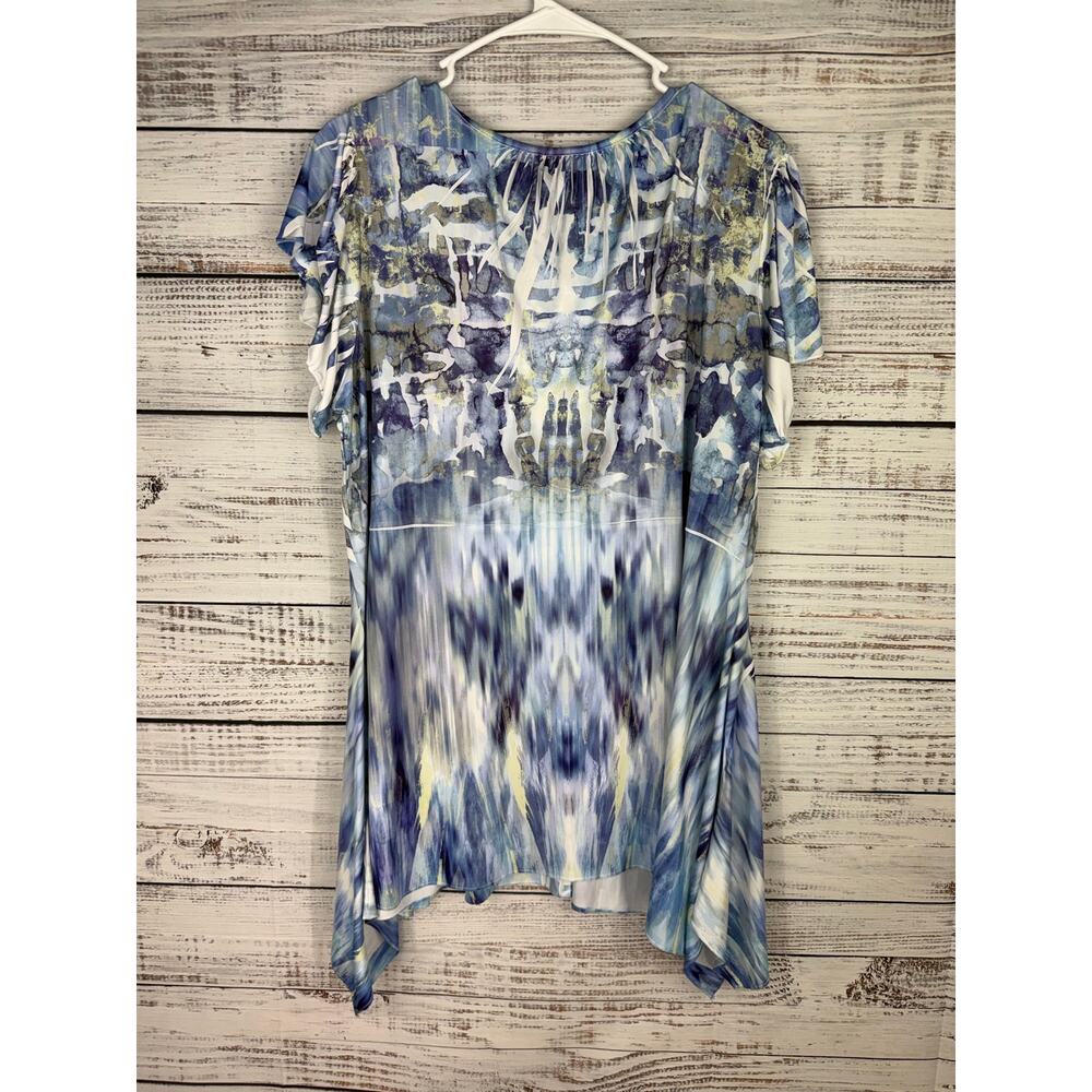 World Unity Top Womens 1X Blue Tunic Embellished Boho Festival Hippie Artsy Y2K - Picture 8 of 8